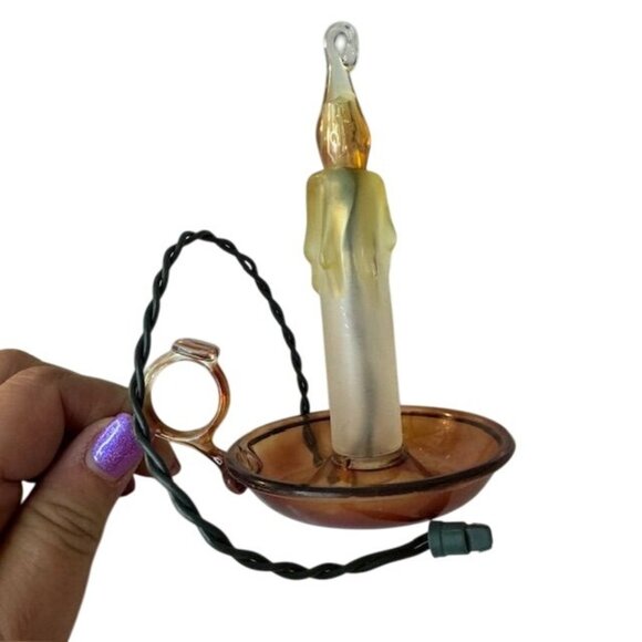 Vintage Electric Amber Glass Candle Lamp With Plug-In Cord - Picture 5 of 5